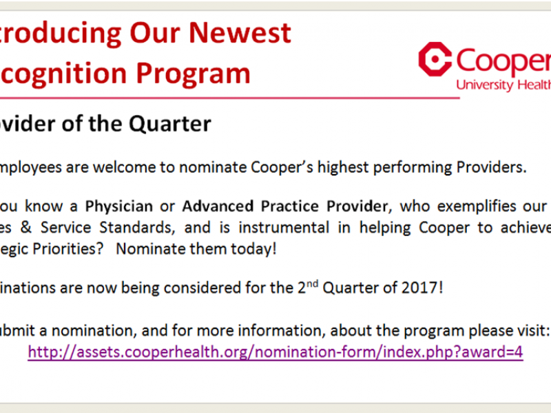 Provider of the Quarter Nomination