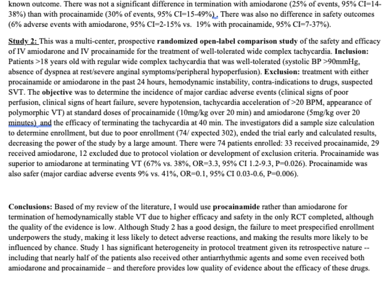 Critically Appraised Topic: Is Procainamide Superior to Amiodarone for Terminating Hemodynamically Stable VT?