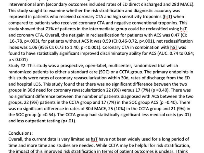 Critically Appraised Topic: In the Era of High-Sensitivity Troponins, Is There Still a Role for Coronary CTA In The ED? 